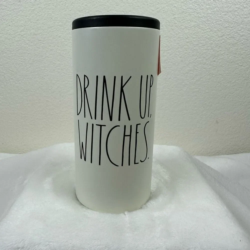 Rae Dunn Halloween DRINK UP WITCHES White Insulated Slim Can Cooler‎